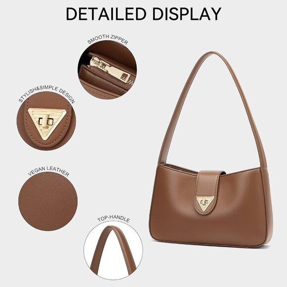 Elegant Brown Leather Shoulder Bag with Gold Hardware - Versatile Hobo Design - Picture 8 of 9